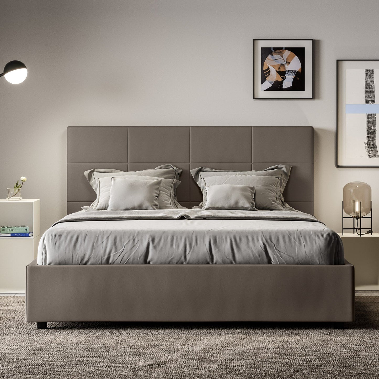 Letto con Testata a scelta tra giroletto, contenitore o con rete a doghe in similpelle Cappuccino - 120x190 Piazza e mezzo standard - JoyShop Materassi