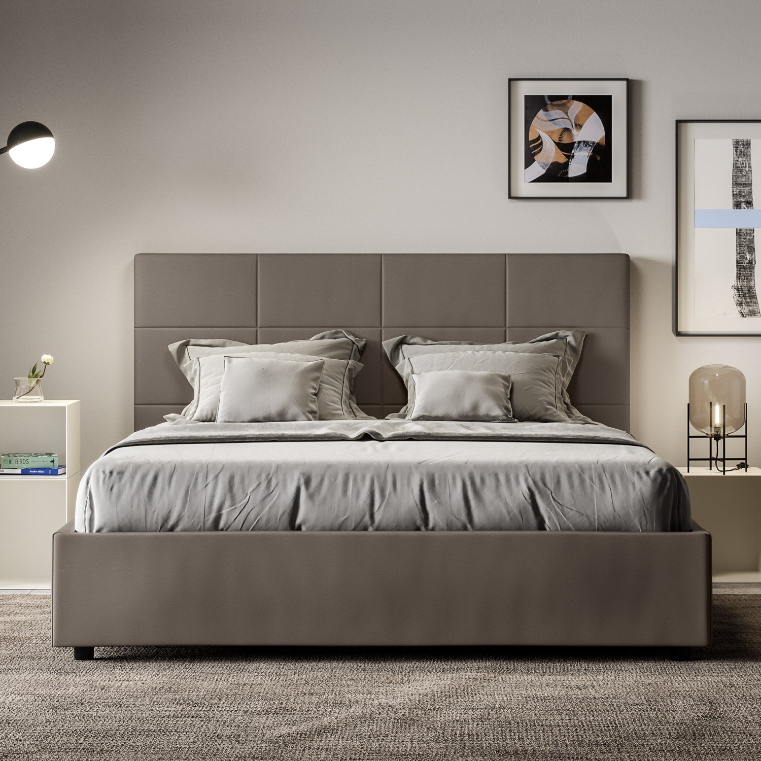 Letto con Testata a scelta tra giroletto, contenitore o con rete a doghe in similpelle Cappuccino - 120x190 Piazza e mezzo standard - JoyShop Materassi