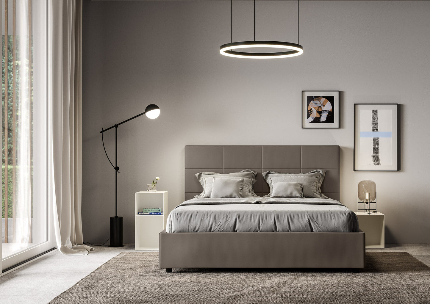Letto con Testata a scelta tra giroletto, contenitore o con rete a doghe in similpelle Cappuccino - 120x190 Piazza e mezzo standard - JoyShop Materassi
