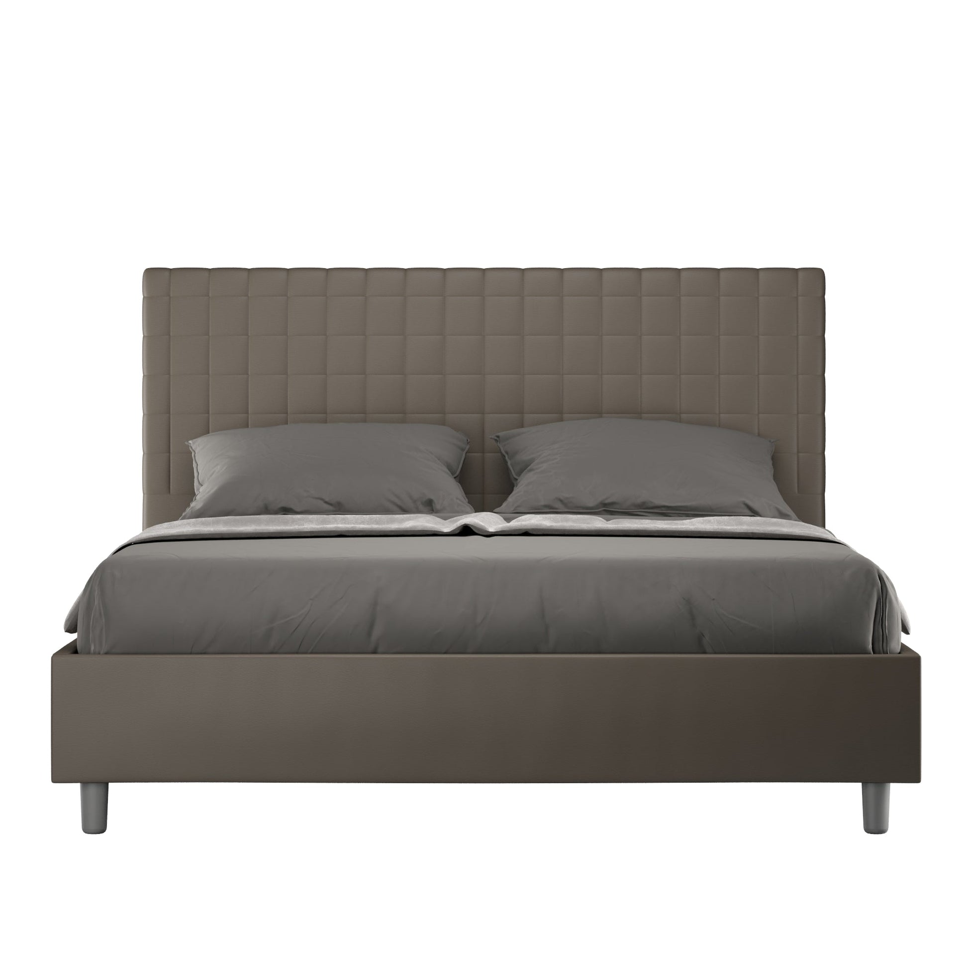 Letto con testata a scelta tra giroletto, contenitore o con rete a doghe in similpelle cappuccino - 80x190 singolo standard - JoyShop materassi