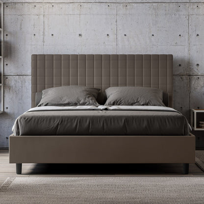 Letto con testata a scelta tra giroletto, contenitore o con rete a doghe in similpelle cappuccino - 80x190 singolo standard - JoyShop materassi