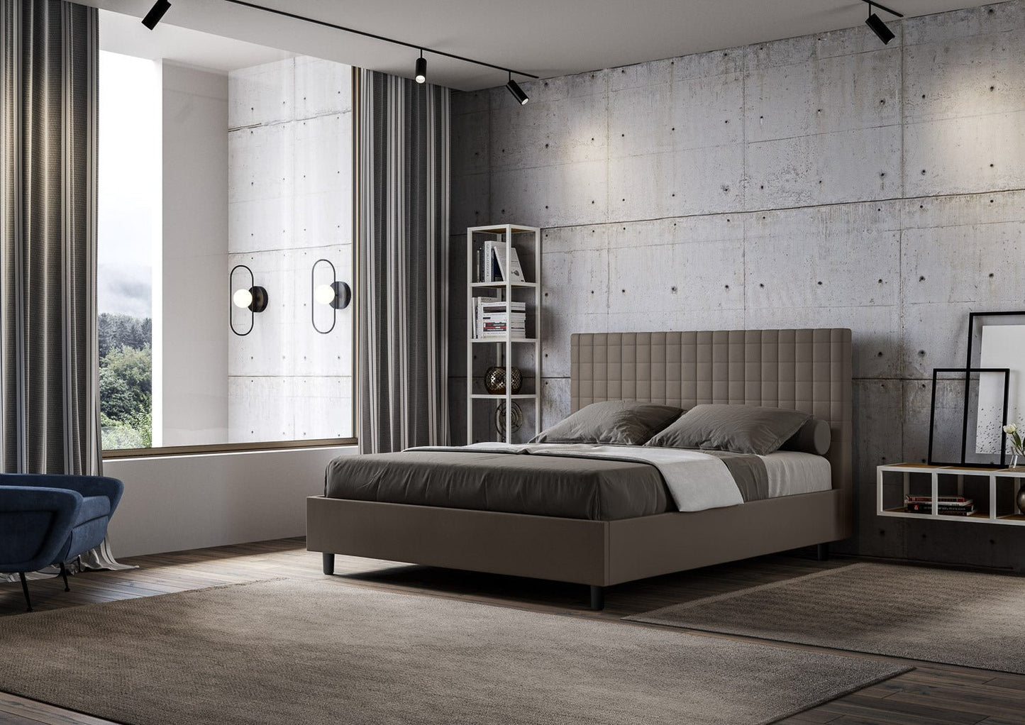 Letto con testata a scelta tra giroletto, contenitore o con rete a doghe in similpelle cappuccino - 80x190 singolo standard - JoyShop materassi