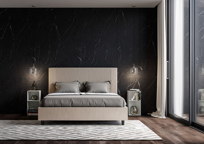 Letto con testata a scelta tra giroletto, contenitore o con rete a doghe in similpelle tortora a righe - 80x190 singolo standard - JoyShop materassi