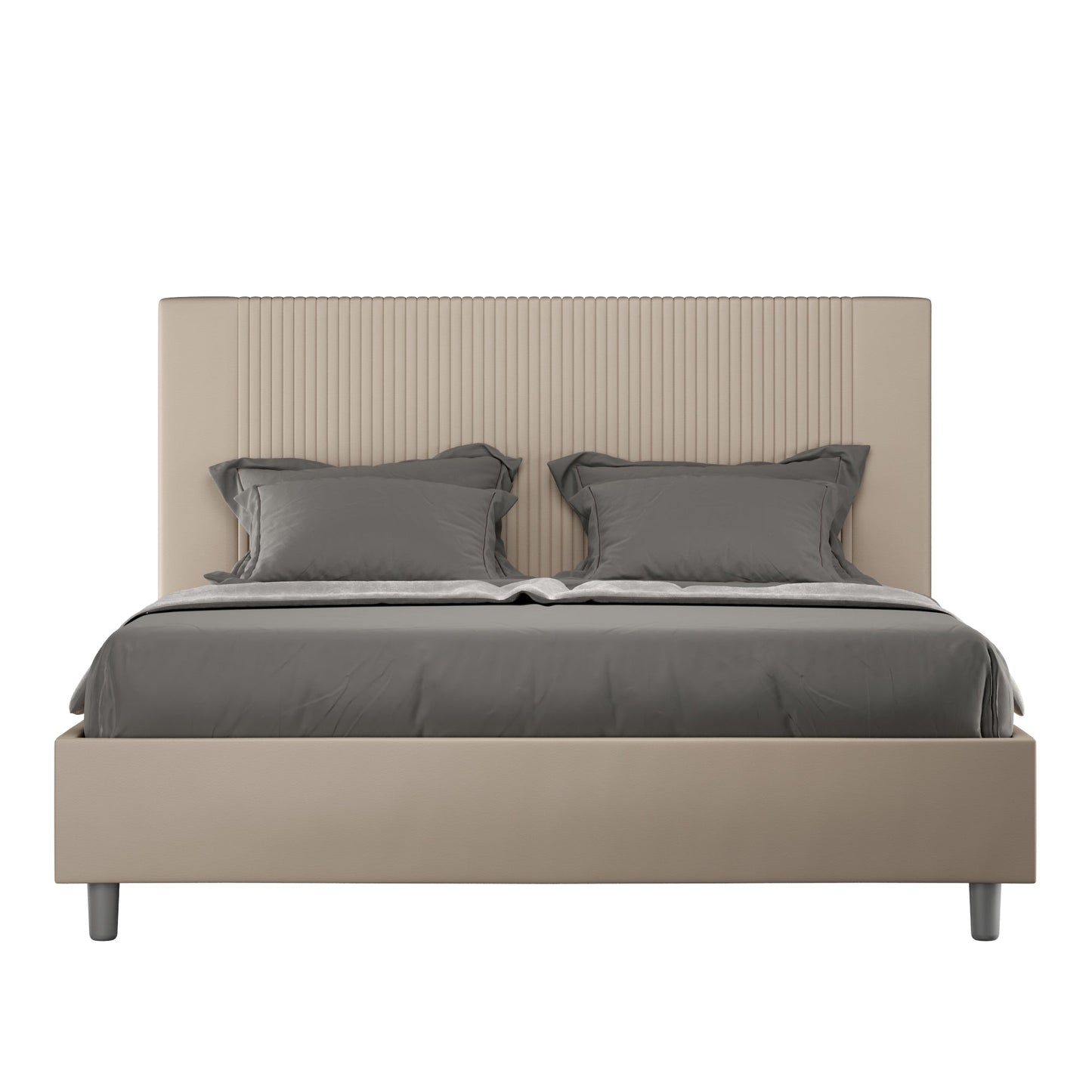 Letto con testata a scelta tra giroletto, contenitore o con rete a doghe in similpelle tortora a righe - 80x190 singolo standard - JoyShop materassi