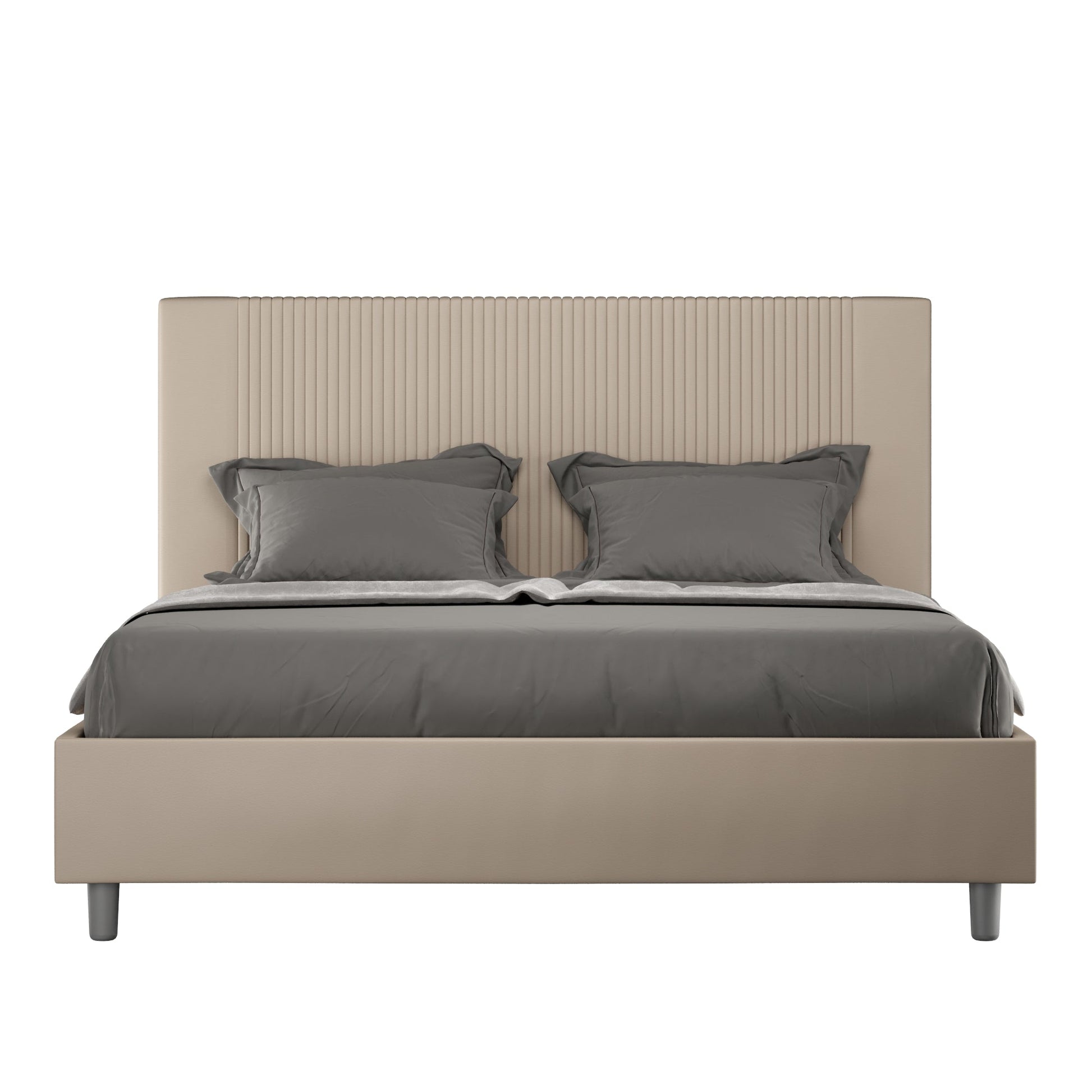 Letto con testata a scelta tra giroletto, contenitore o con rete a doghe in similpelle tortora a righe - 80x190 singolo standard - JoyShop materassi