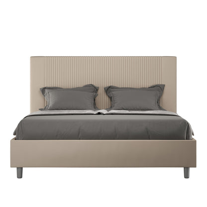 Letto con testata a scelta tra giroletto, contenitore o con rete a doghe in similpelle tortora a righe - 80x190 singolo standard - JoyShop materassi
