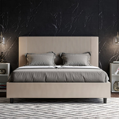 Letto con testata a scelta tra giroletto, contenitore o con rete a doghe in similpelle tortora a righe - 80x190 singolo standard - JoyShop materassi