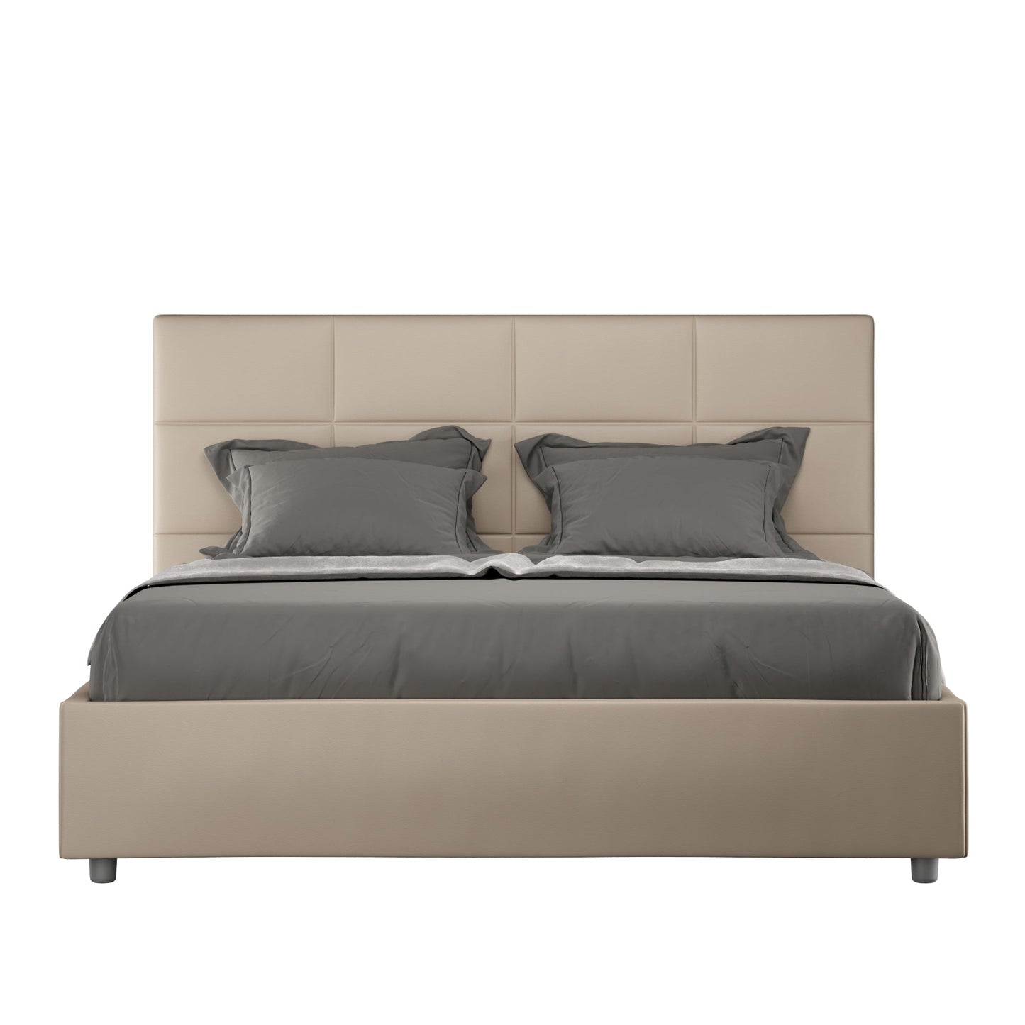 Letto con testata a scelta tra giroletto, contenitore o con rete a doghe in similpelle tortora - 120x190 piazza e mezzo standard - JoyShop materassi
