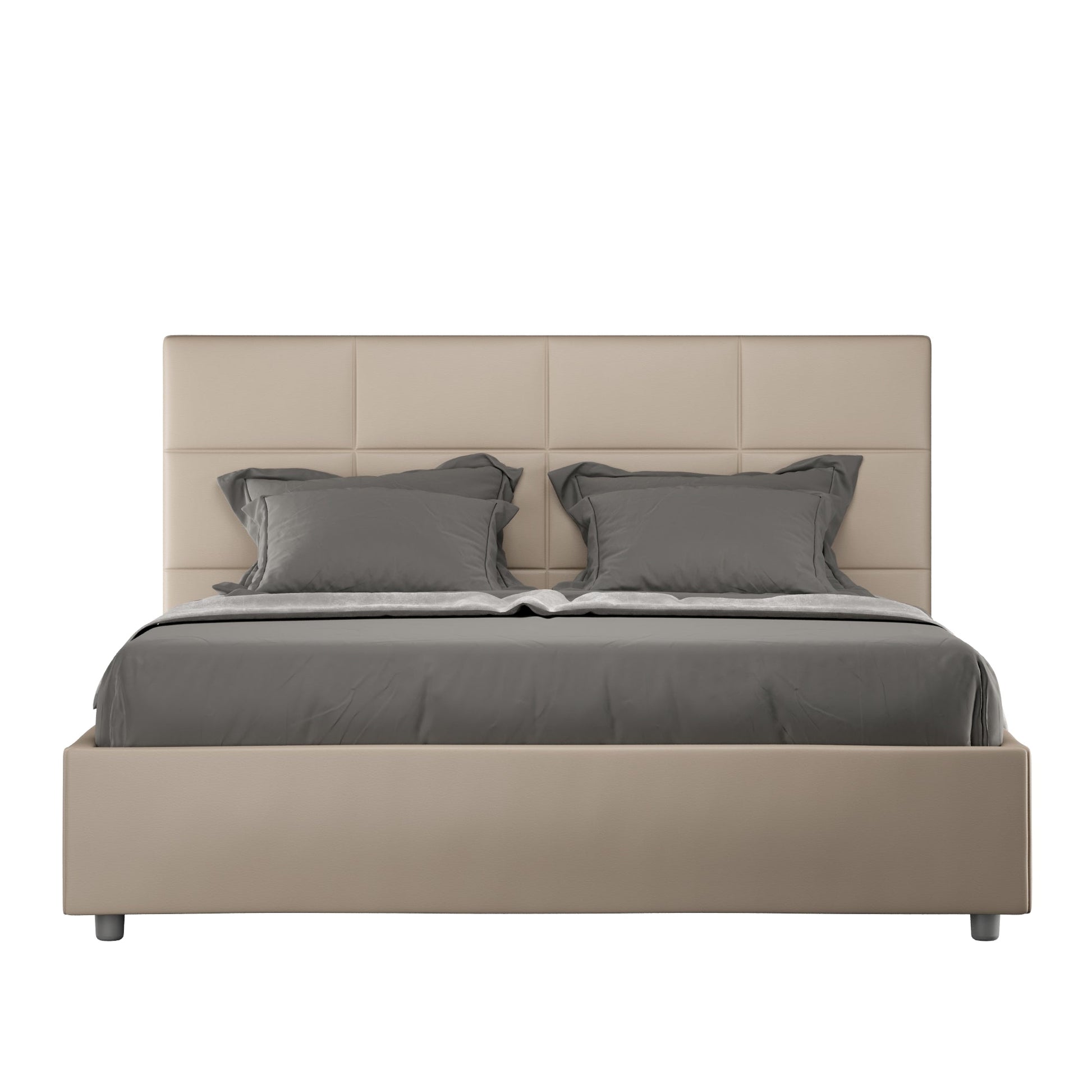 Letto con testata a scelta tra giroletto, contenitore o con rete a doghe in similpelle tortora - 120x190 piazza e mezzo standard - JoyShop materassi
