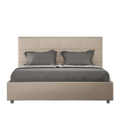 Letto con testata a scelta tra giroletto, contenitore o con rete a doghe in similpelle tortora - 120x190 piazza e mezzo standard - JoyShop materassi