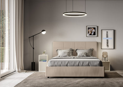 Letto con testata a scelta tra giroletto, contenitore o con rete a doghe in similpelle tortora - 120x190 piazza e mezzo standard - JoyShop materassi