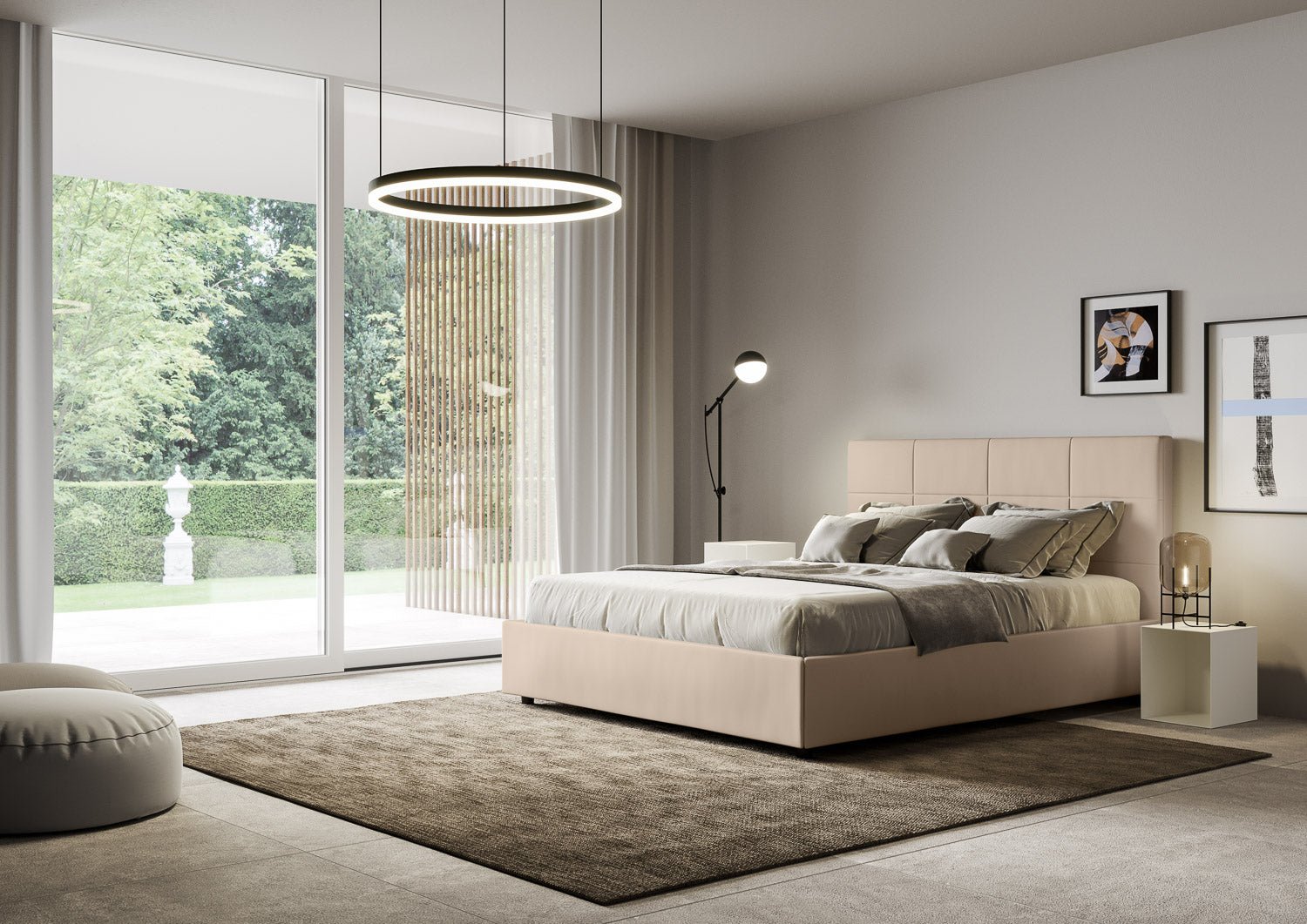 Letto con testata a scelta tra giroletto, contenitore o con rete a doghe in similpelle tortora - 120x190 piazza e mezzo standard - JoyShop materassi
