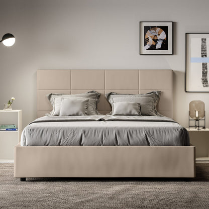 Letto con testata a scelta tra giroletto, contenitore o con rete a doghe in similpelle tortora - 120x190 piazza e mezzo standard - JoyShop materassi