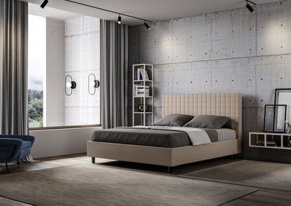 Letto con testata a scelta tra giroletto, contenitore o con rete a doghe in similpelle tortora - 80x190 singolo standard - JoyShop materassi