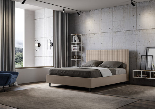Letto con testata a scelta tra giroletto, contenitore o con rete a doghe in similpelle tortora - 80x190 singolo standard - JoyShop materassi