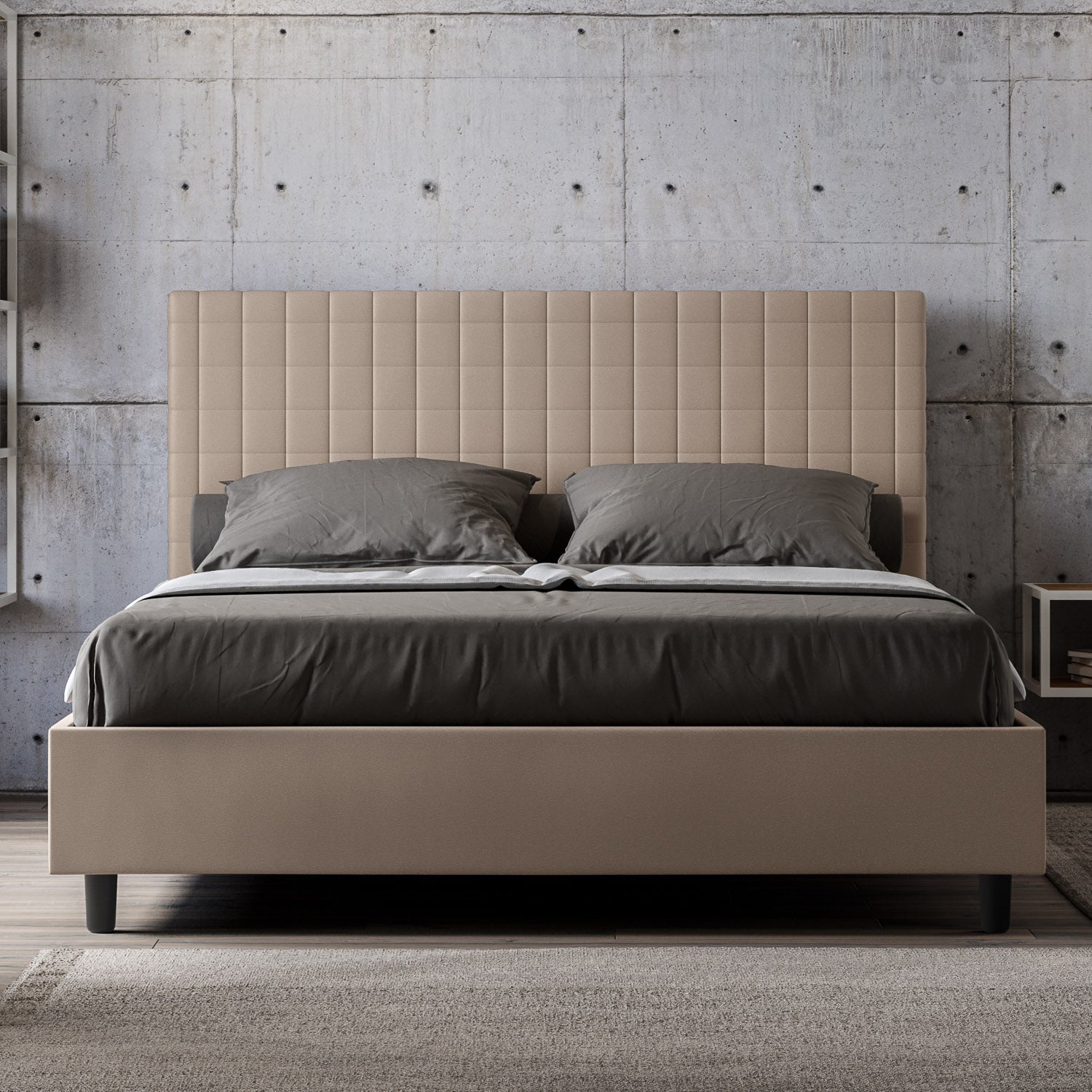 Letto con testata a scelta tra giroletto, contenitore o con rete a doghe in similpelle tortora - 80x190 singolo standard - JoyShop materassi