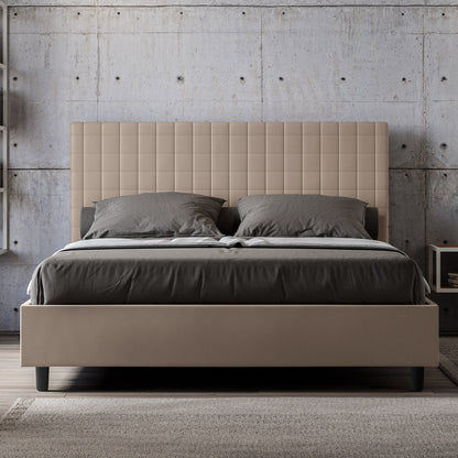 Letto con testata a scelta tra giroletto, contenitore o con rete a doghe in similpelle tortora - 80x190 singolo standard - JoyShop materassi