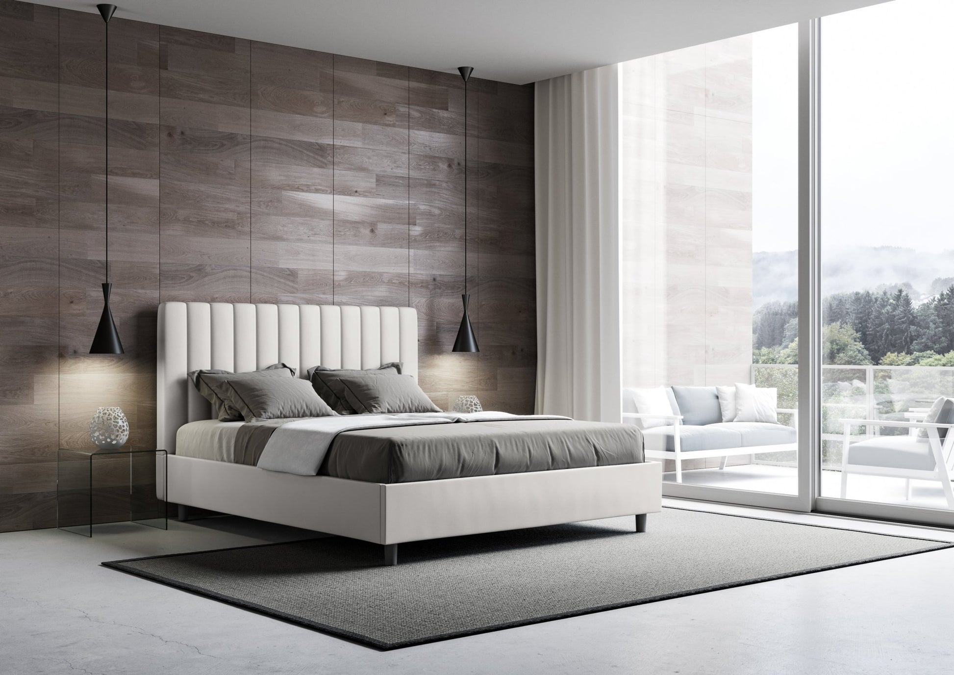 Letto con testata a scelta tra giroletto, contenitore o con rete a doghe in similpelle bianco - 120x190 piazza e mezzo standard - JoyShop Materassi