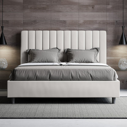 Letto con testata a scelta tra giroletto, contenitore o con rete a doghe in similpelle bianco - 120x190 piazza e mezzo standard - JoyShop Materassi