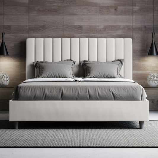 Letto con testata a scelta tra giroletto, contenitore o con rete a doghe in similpelle bianco - 120x190 piazza e mezzo standard - JoyShop Materassi