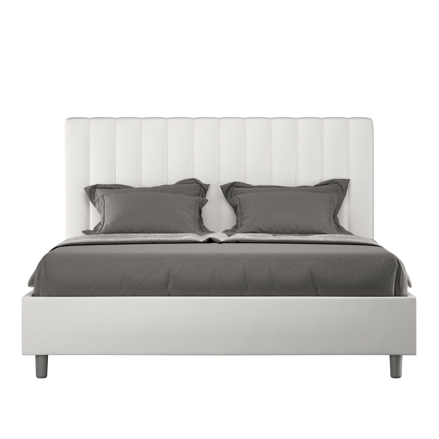 Letto con testata a scelta tra giroletto, contenitore o con rete a doghe in similpelle bianco - 120x190 piazza e mezzo standard - JoyShop Materassi