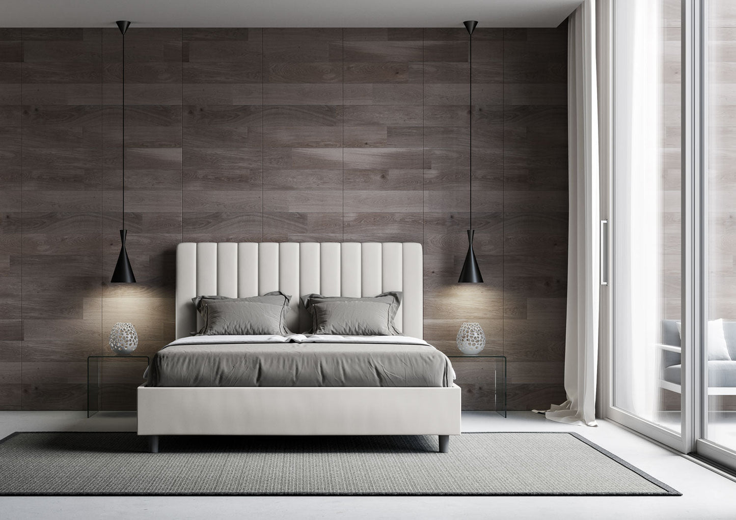 Letto con testata a scelta tra giroletto, contenitore o con rete a doghe in similpelle bianco - 120x190 piazza e mezzo standard - JoyShop Materassi