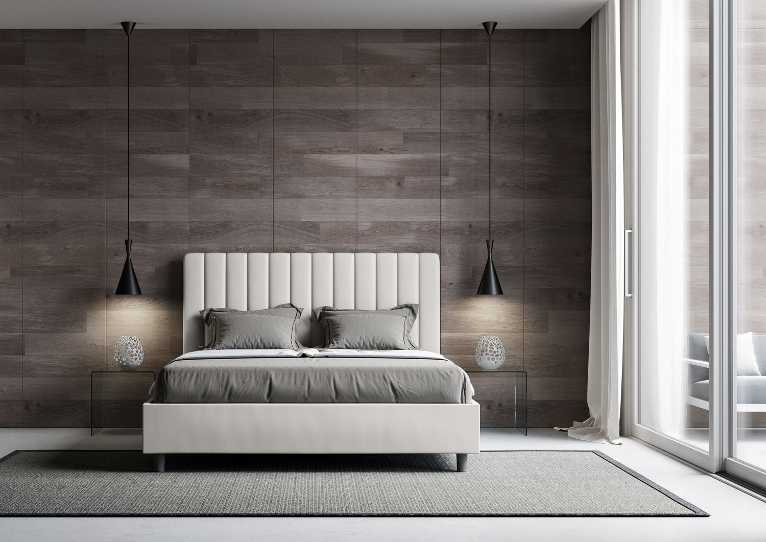 Letto con testata a scelta tra giroletto, contenitore o con rete a doghe in similpelle bianco - 120x190 piazza e mezzo standard - JoyShop Materassi