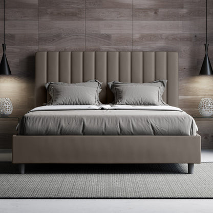 Letto con testata a scelta tra giroletto, contenitore o con rete a doghe in similpelle cappuccino - 120x190 piazza e mezzo standard - JoyShop materassi