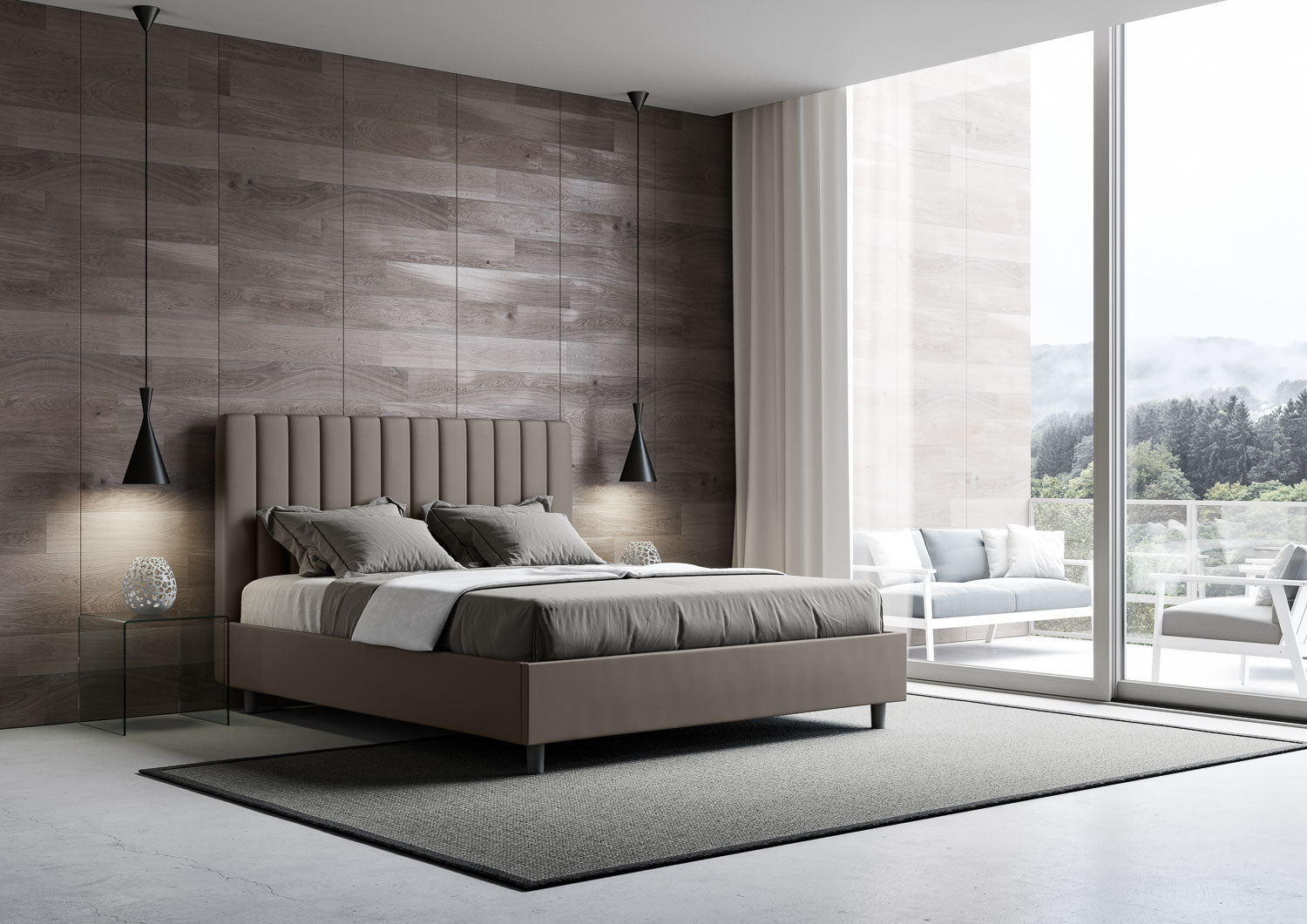Letto con testata a scelta tra giroletto, contenitore o con rete a doghe in similpelle cappuccino - 120x190 piazza e mezzo standard - JoyShop materassi