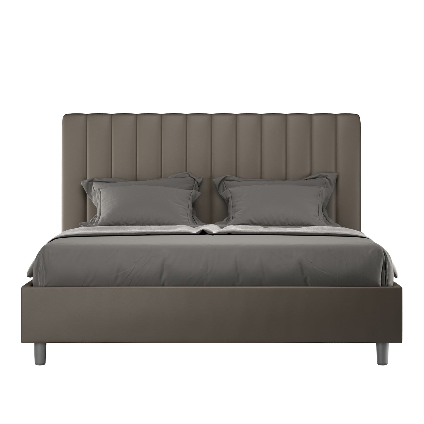 Letto con testata a scelta tra giroletto, contenitore o con rete a doghe in similpelle cappuccino - 120x190 piazza e mezzo standard - JoyShop materassi