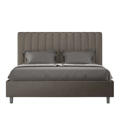 Letto con testata a scelta tra giroletto, contenitore o con rete a doghe in similpelle cappuccino - 120x190 piazza e mezzo standard - JoyShop materassi