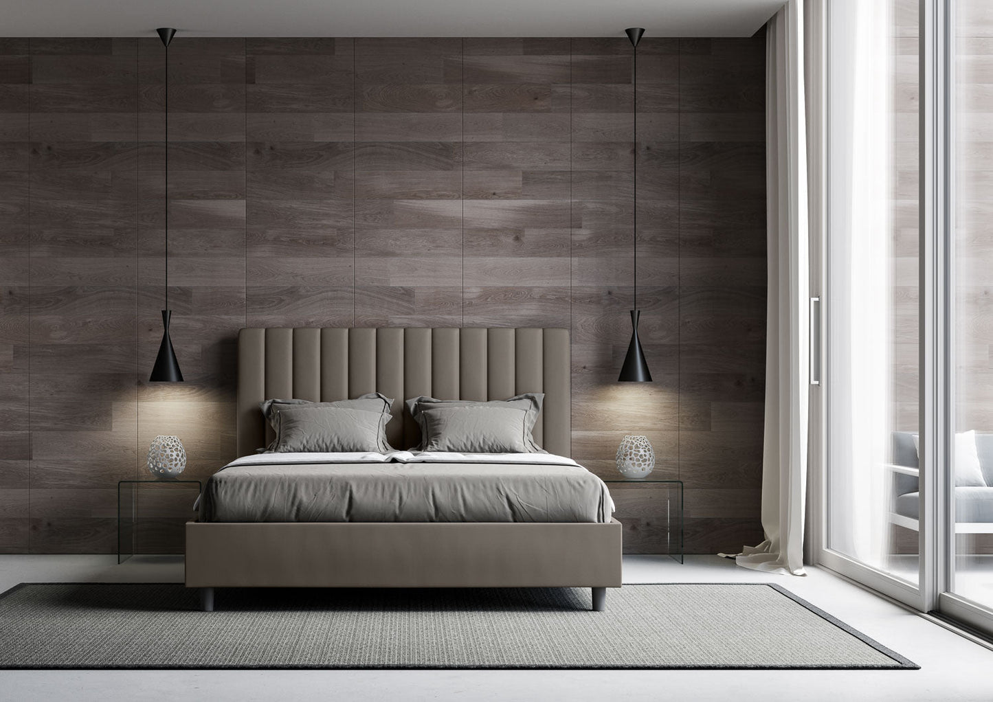 Letto con testata a scelta tra giroletto, contenitore o con rete a doghe in similpelle cappuccino - 120x190 piazza e mezzo standard - JoyShop materassi