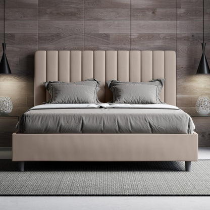 Letto con testata a scelta tra giroletto, contenitore o con rete a doghe in similpelle tortora - 120x190 piazza e mezzo standard - JoyShop Materassi