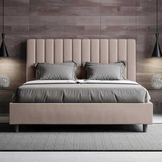 Letto con testata a scelta tra giroletto, contenitore o con rete a doghe in similpelle tortora - 120x190 piazza e mezzo standard - JoyShop Materassi