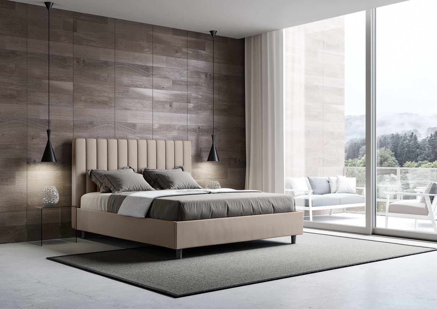 Letto con testata a scelta tra giroletto, contenitore o con rete a doghe in similpelle tortora - 120x190 piazza e mezzo standard - JoyShop Materassi