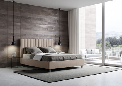 Letto con testata a scelta tra giroletto, contenitore o con rete a doghe in similpelle tortora - 120x190 piazza e mezzo standard - JoyShop Materassi