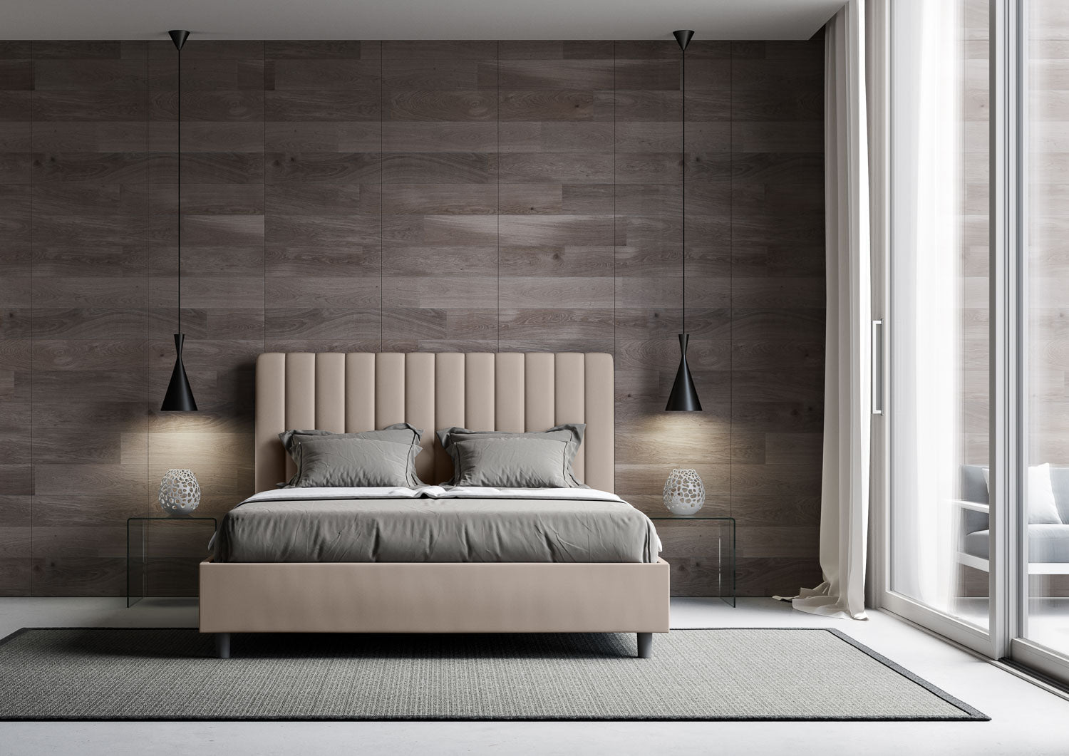 Letto con testata a scelta tra giroletto, contenitore o con rete a doghe in similpelle tortora - 120x190 piazza e mezzo standard - JoyShop Materassi