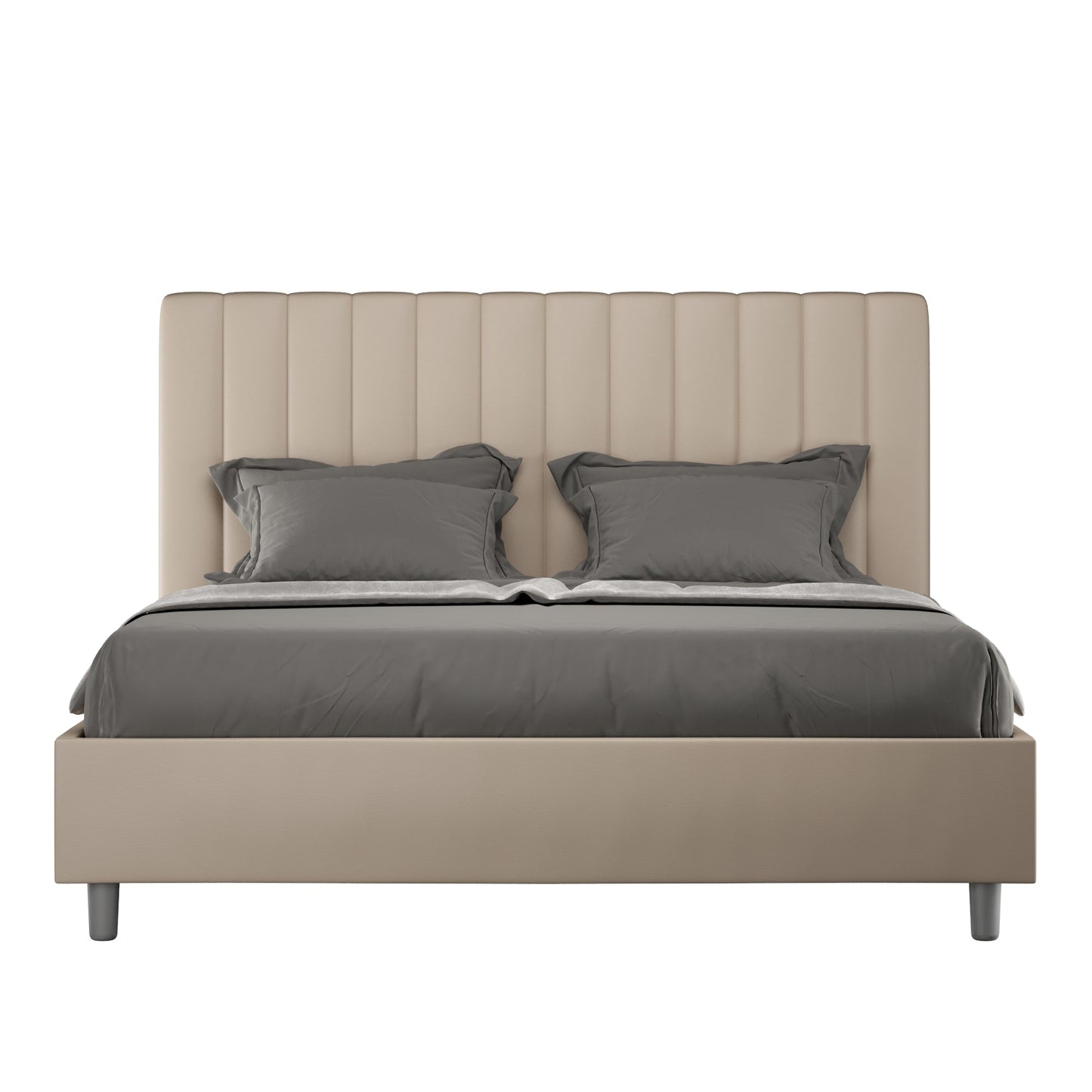 Letto con testata a scelta tra giroletto, contenitore o con rete a doghe in similpelle tortora - 120x190 piazza e mezzo standard - JoyShop Materassi