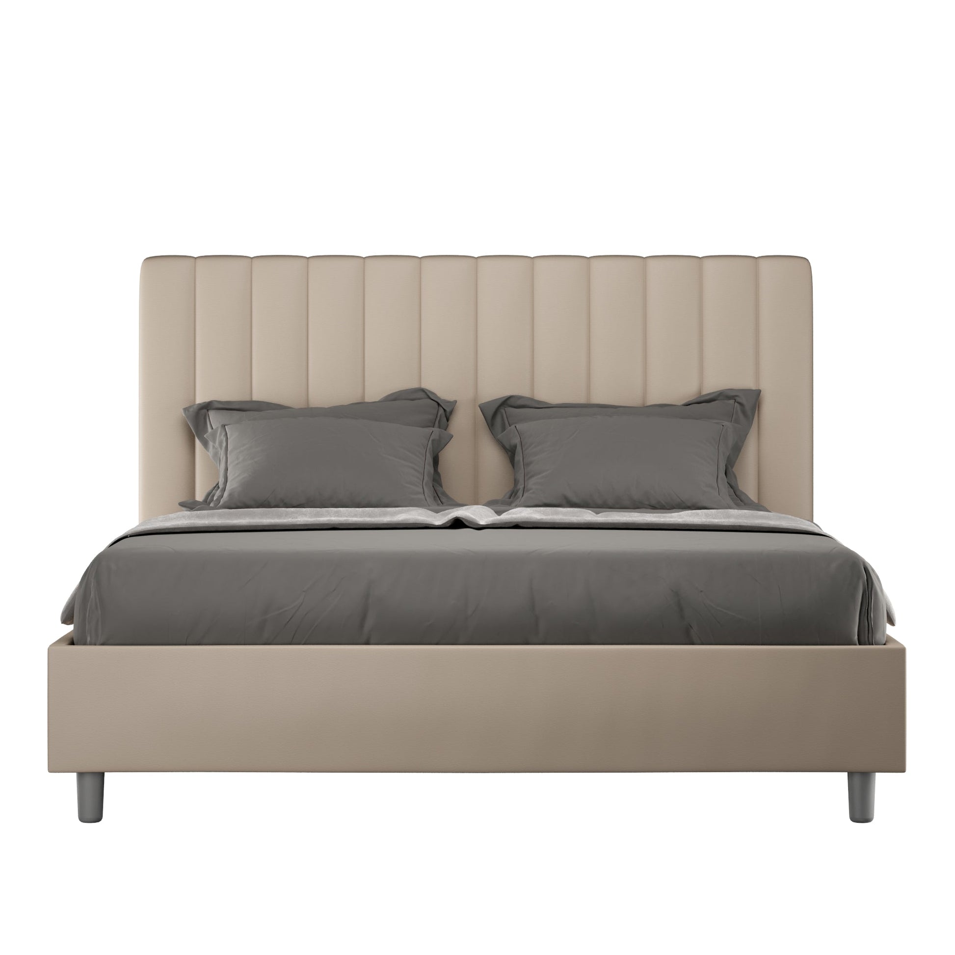 Letto con testata a scelta tra giroletto, contenitore o con rete a doghe in similpelle tortora - 120x190 piazza e mezzo standard - JoyShop Materassi