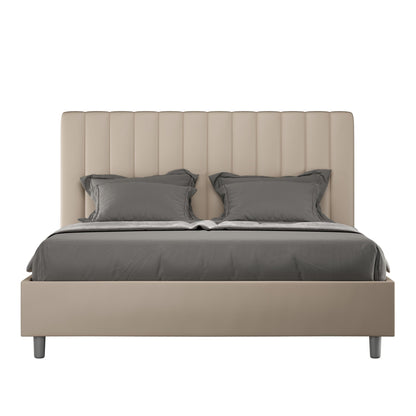 Letto con testata a scelta tra giroletto, contenitore o con rete a doghe in similpelle tortora - 120x190 piazza e mezzo standard - JoyShop Materassi