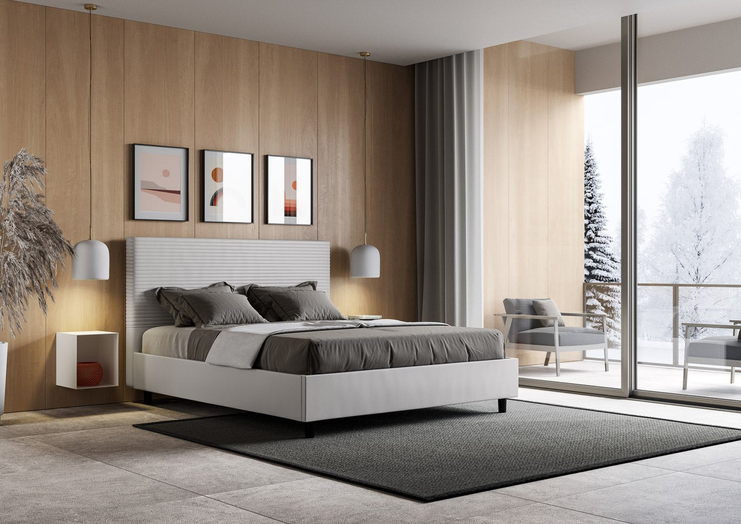 Letto con cabecera con opción de canapé, contenedor o con somier de lamas en similpiel blanca - 80x190 estándar individual - JoyShop Colchones
