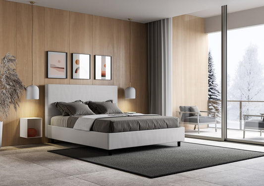 Letto con cabecera con opción de canapé, contenedor o con somier de lamas en similpiel blanca - 80x190 estándar individual - JoyShop Colchones