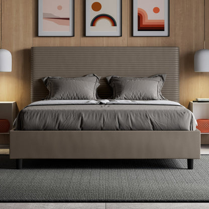 Letto con testata a scelta, giroletto, contenitore o con rete a doghe in similpelle cappuccino - 80x190 estándar individual - JoyShop Materassi