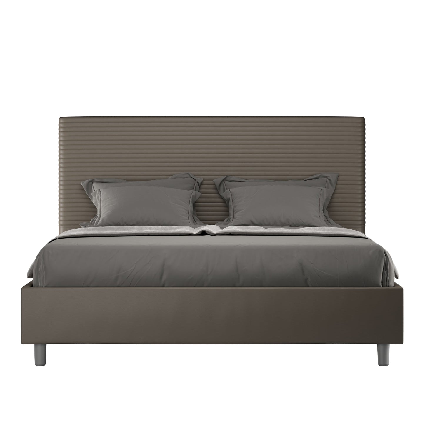 Letto con testata a scelta, giroletto, contenitore o con rete a doghe in similpelle cappuccino - 80x190 estándar individual - JoyShop Materassi