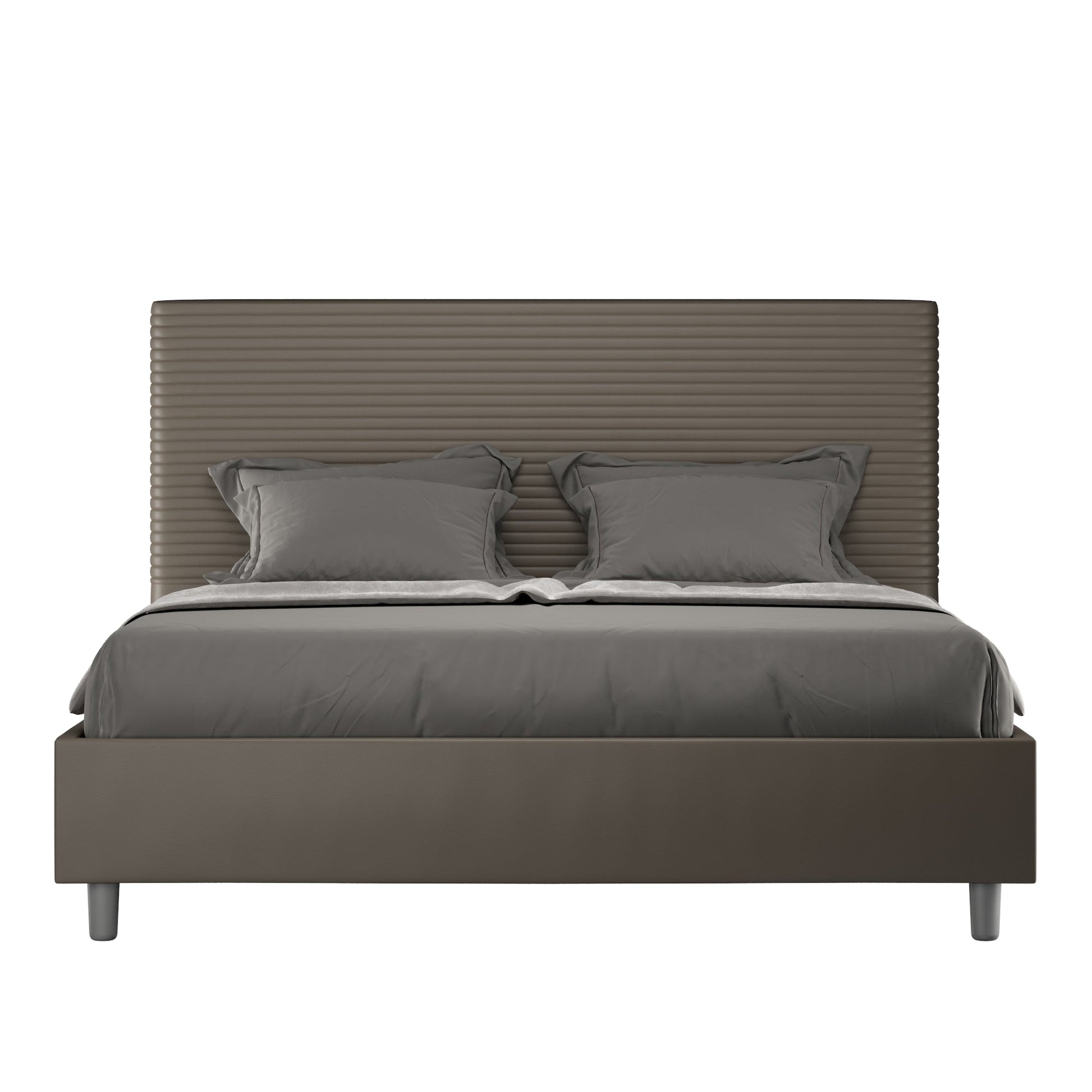 Letto con testata a scelta, giroletto, contenitore o con rete a doghe in similpelle cappuccino - 80x190 estándar individual - JoyShop Materassi