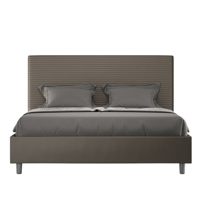 Letto con testata a scelta, giroletto, contenitore o con rete a doghe in similpelle cappuccino - 80x190 estándar individual - JoyShop Materassi