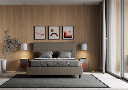 Letto con testata a scelta, giroletto, contenitore o con rete a doghe in similpelle cappuccino - 80x190 estándar individual - JoyShop Materassi