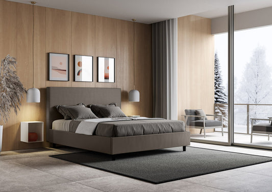 Letto con testata a scelta, giroletto, contenitore o con rete a doghe in similpelle cappuccino - 80x190 estándar individual - JoyShop Materassi