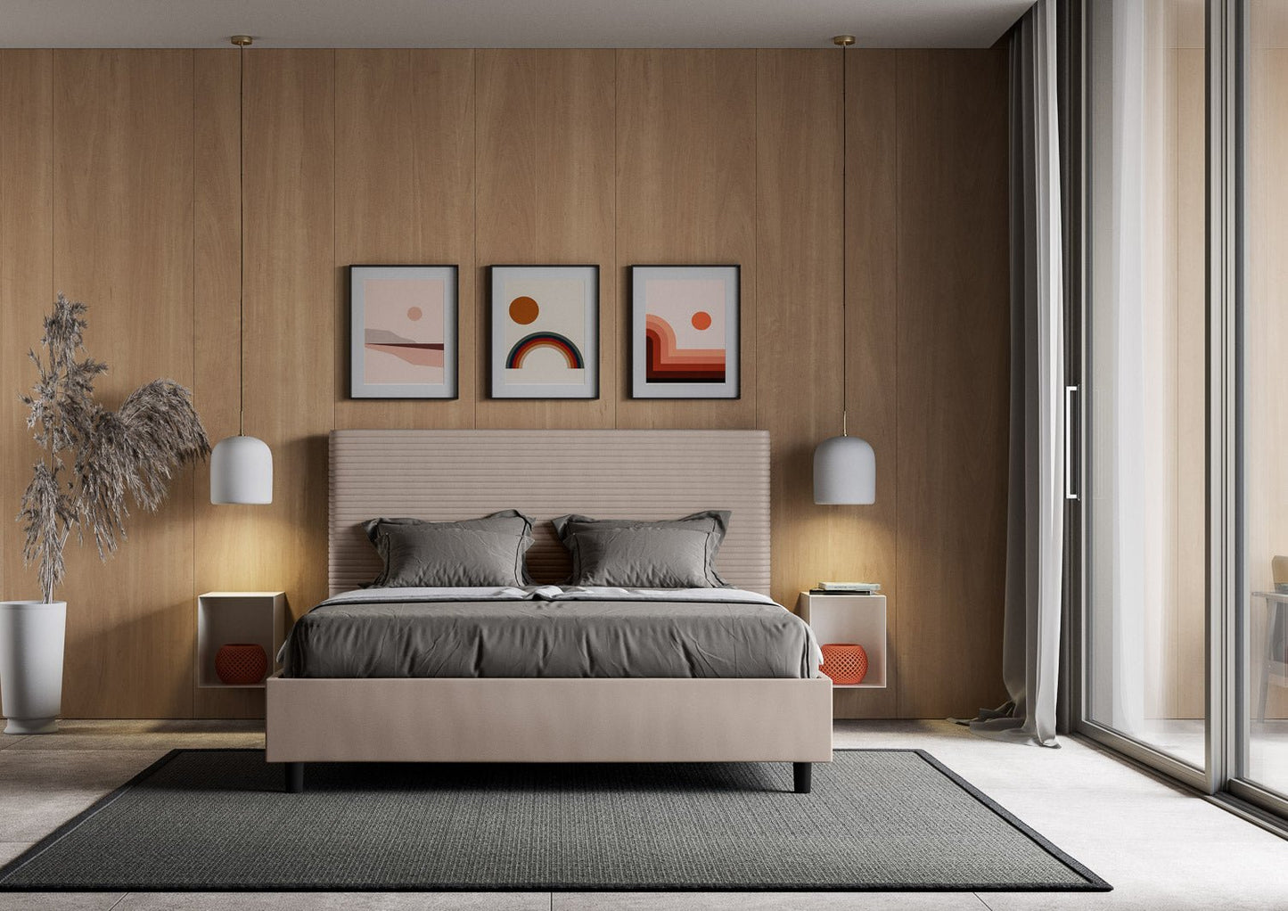 Letto con testata a scelta, giroletto, contenitore o con rete a doghe in similpelle tortora - 80x190 estándar individual - JoyShop Materassi