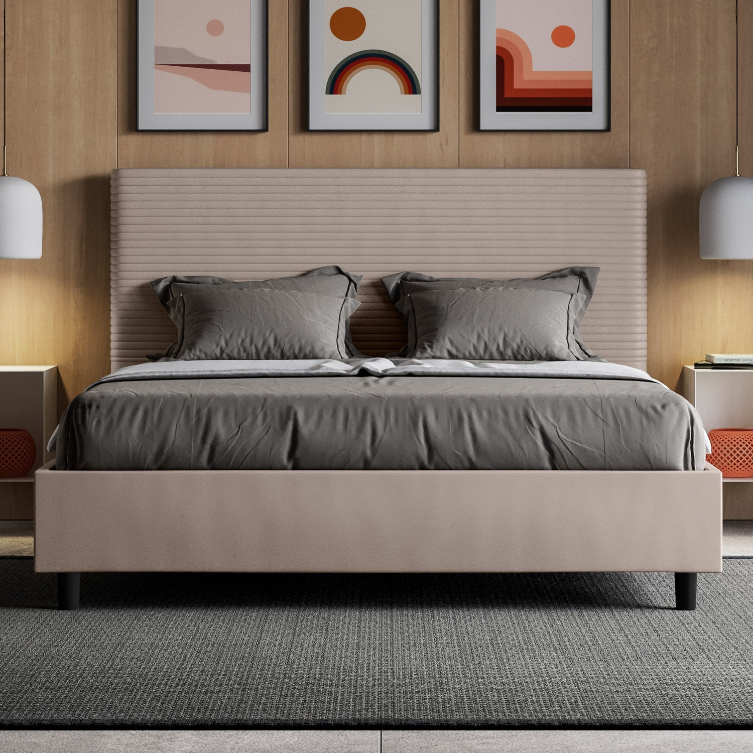 Letto con testata a scelta, giroletto, contenitore o con rete a doghe in similpelle tortora - 80x190 estándar individual - JoyShop Materassi